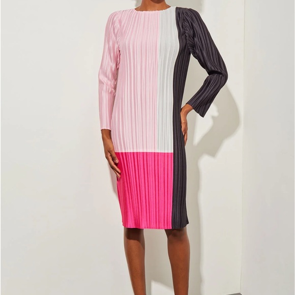 New with Tags- Ming Wang Knee-Length Dress - Fine Pleat Crepe de Chine - Picture 3 of 5